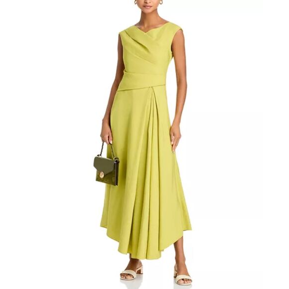 Lafayette 148 New Yok Silk Linen Drape Front Asymmetric Dress Green Size 8 NWT - Picture 3 of 15